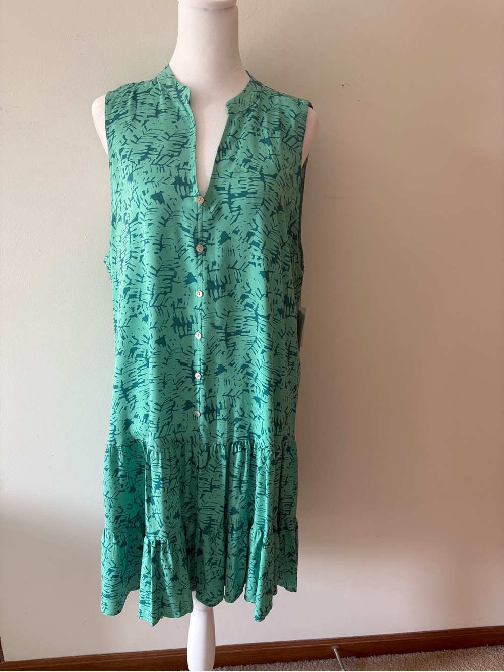 NewWTags: Nine West Turquoise Print Sleeveless Tiered Ruffled Dress/Swim Coverup